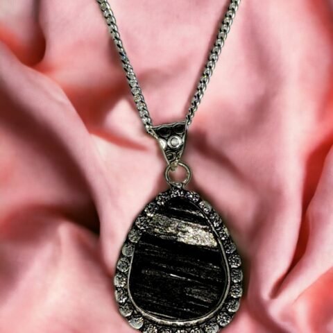 Divine Spirituals Black Tourmaline Certified Pendant Natural Crystal AAA Grade Unisex Pendant for Reiki Healing With Silver Polish Metal Chain Crystal Jewelry Abundance Stones 2