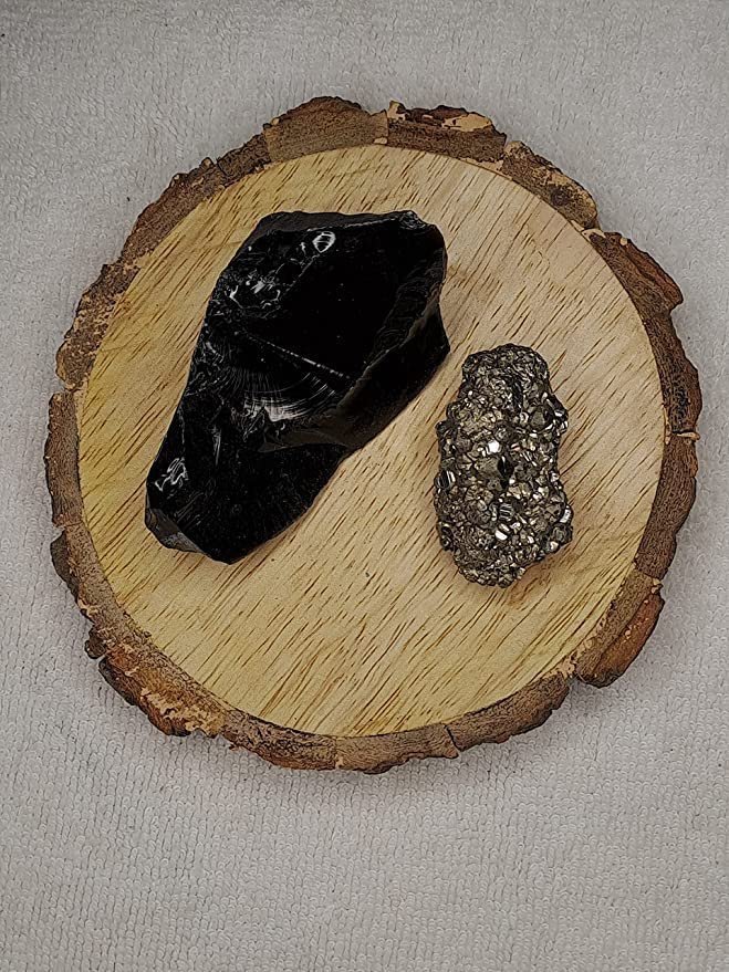Divine Spirituals Black Obsidian and Pyrite AAA Grade Raw Natural Crystal Combo with Wooden Natural Bark Coaster for Healing, Meditation and Manifestation Cubical Pyrite Clusters Abundance Stones 5 Divine Spirituals Black Obsidian and Pyrite AAA Grade Raw Natural Crystal Combo with Wooden Natural Bark Coaster for Healing, Meditation and Manifestation Cubical Pyrite Clusters Abundance Stones 5
