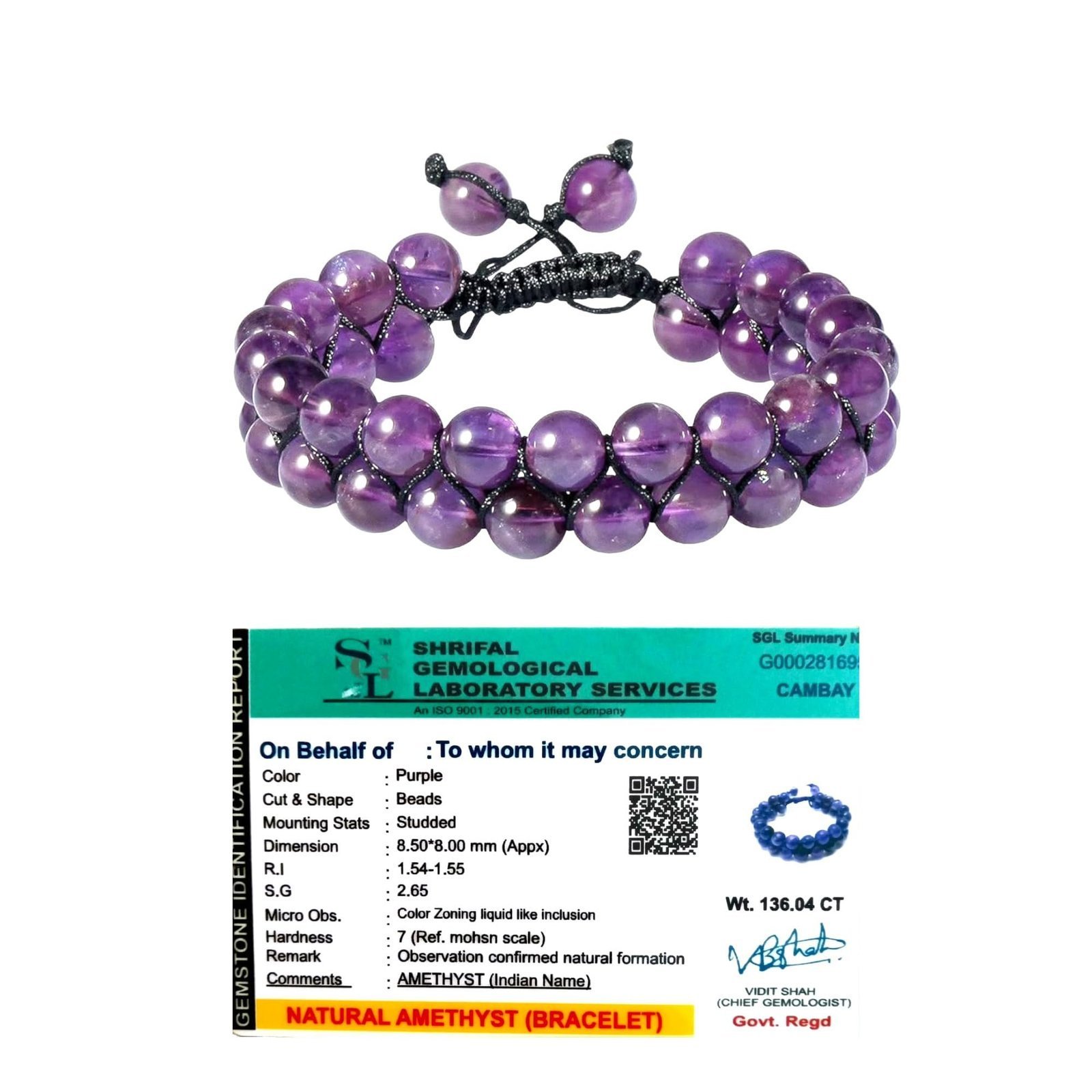 Divine Spirituals Natural Amethyst Bracelet Double-layered Macrame Adjustable 8mm Lab-Certified Unisex Real Crystal Bracelet For Crown & Third Eye Chakra, Peace & Meditation Chakra Healing Bracelets Abundance Stones