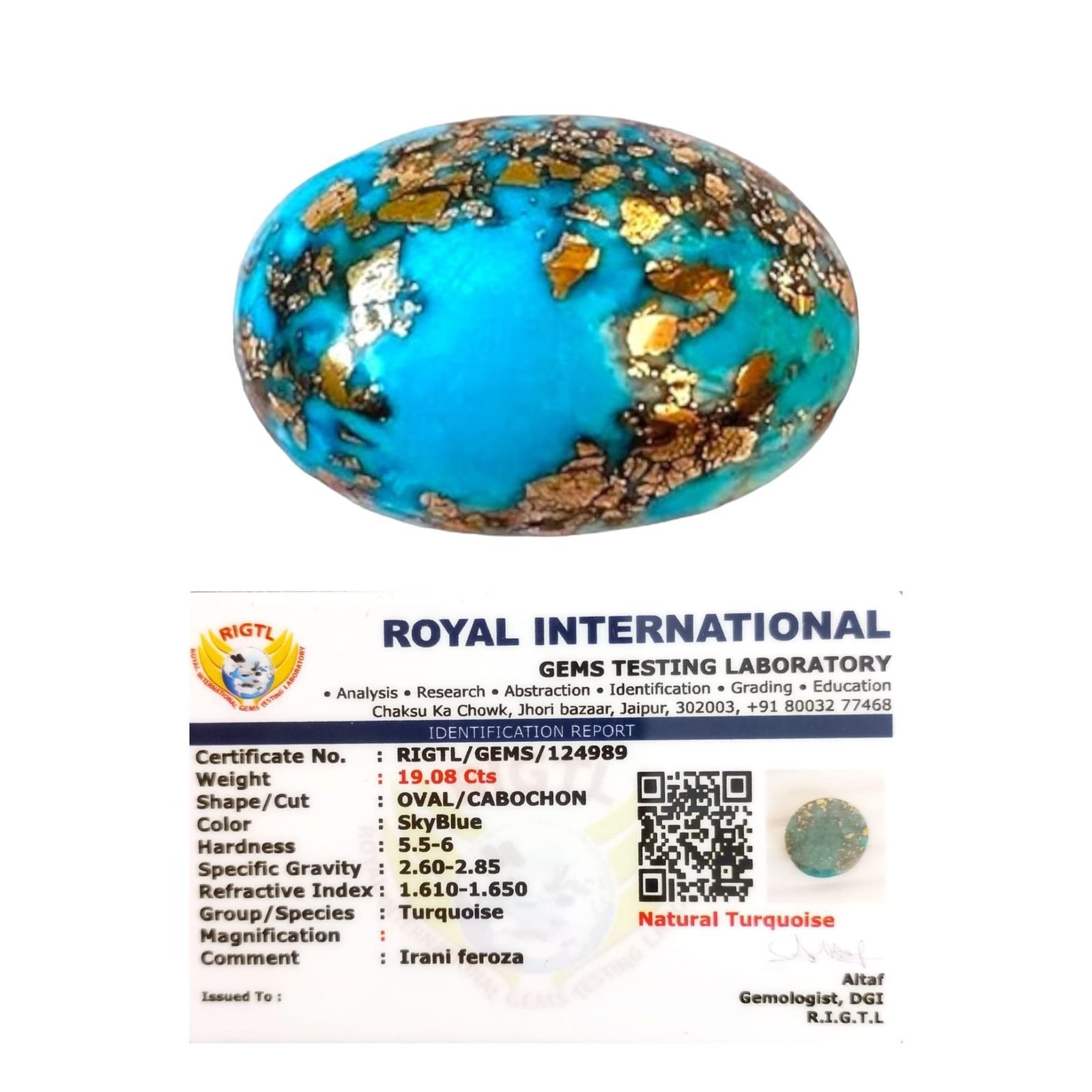 Divine Spirituals AAA Grade Natural Turquoise Gemstone Lab-certified Premium Firoza/Firoza Cabochon For Protection, Healing & Jewelry approx. 18-20 carat Irani Firoza Abundance Stones