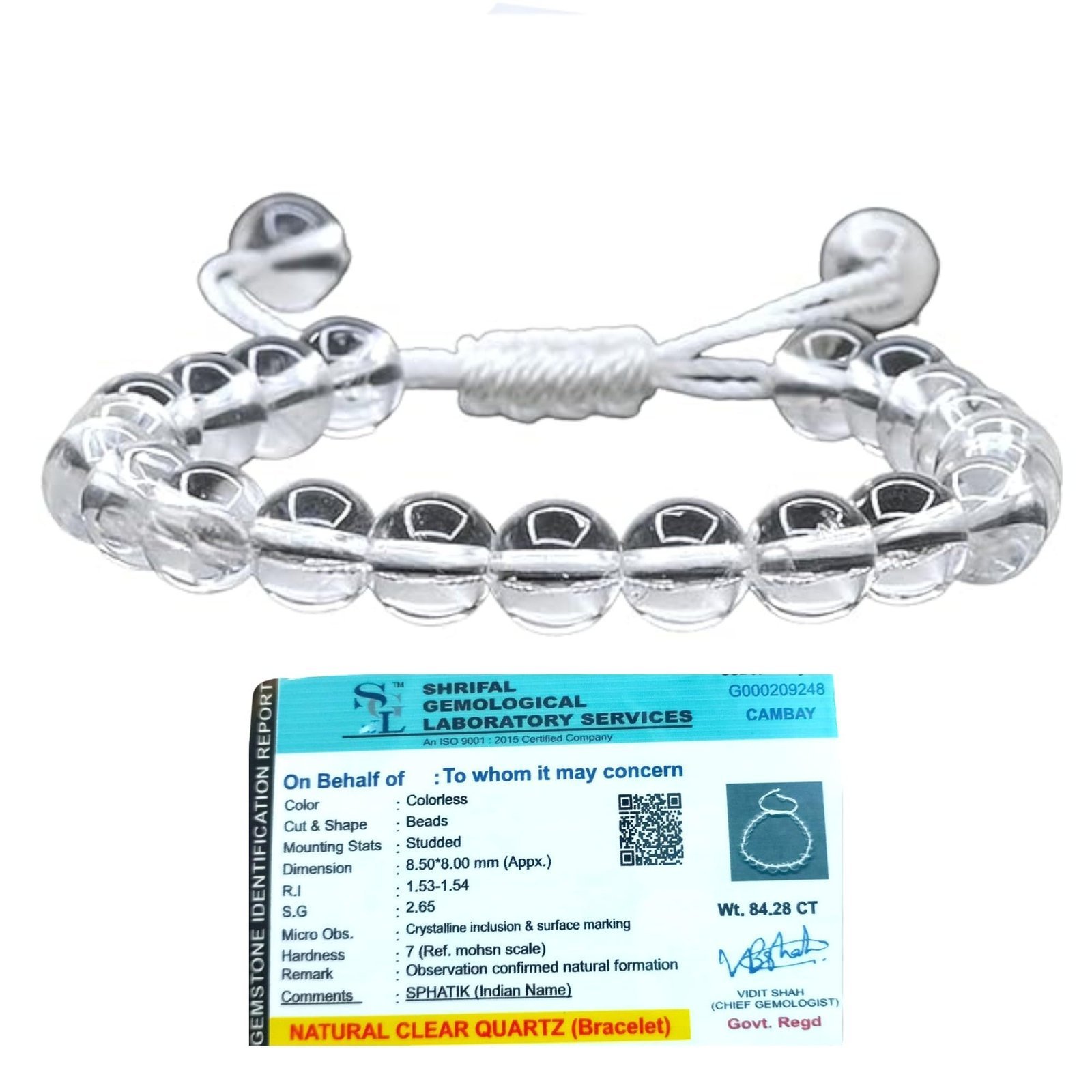 Divine Spirituals Natural Sphatik Clear Quartz Macrame Thread Bracelet Lab Certified AAA Grade 8mm Adjustable Unisex Real Crystal Bracelet For Peace, Purification & Meditation Chakra Healing Bracelets Abundance Stones