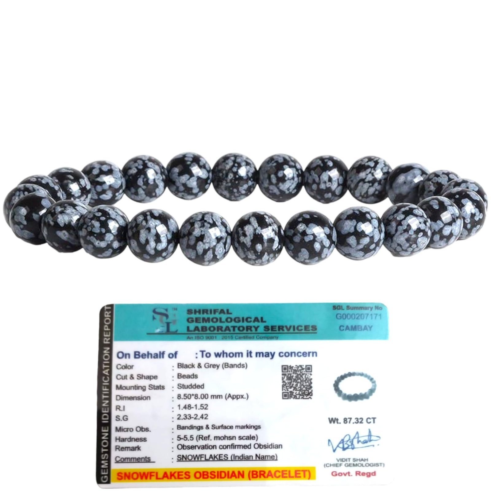 Divine Spirituals Natural Snowflake Obsidian Bracelet Lab-Certified AAA Grade 8mm Stretchable Real Crystal Bracelet For Root Chakra, Strength & Manifestation For Men & Women Chakra Healing Bracelets Abundance Stones