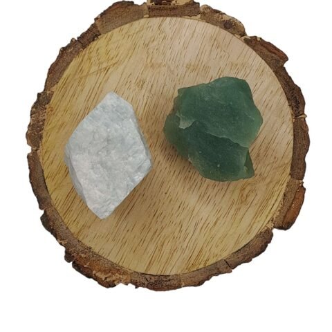Divine Spirituals Amazonite and Green Aventurine AAA Grade Raw Natural Crystal Combo with Wooden Natural Bark Coaster for Healing, Meditation and Manifestation Natural Healing Crystals Abundance Stones
