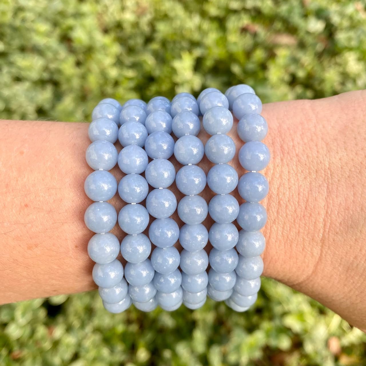 Divine Spirituals Angelite Natural Crystal Bracelet Lab Certified 8 mm AAA Grade Stretchable Bracelet for Healing Meditation and Manifestation Chakra Healing Bracelets Abundance Stones 2