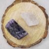 Divine Spirituals Amethyst and Clear Quartz AAA Grade Raw Natural Crystal Combo with Wooden Natural Bark Coaster for Healing, Meditation and Manifestation Natural Healing Crystals Abundance Stones 4