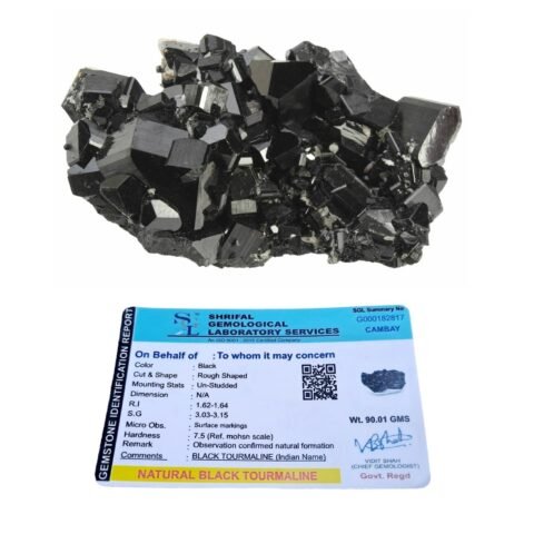 Divine Spirituals Natural Pure Black Tourmaline Certified Clusters for Grounding and Protection | Healing and Meditation – Cleansing off Negative Energy 101.26 Grams loosecutgem Abundance Stones 2