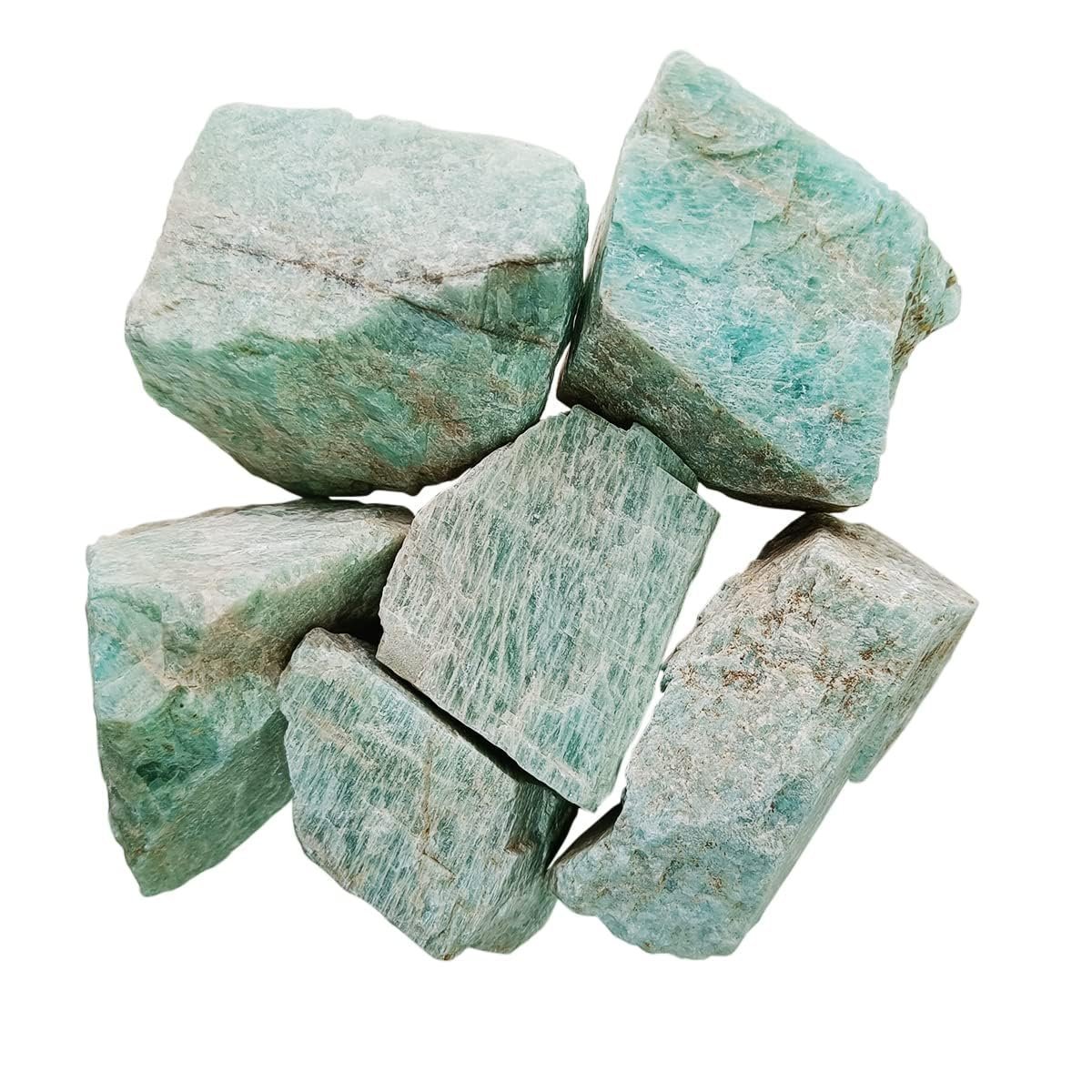 Divine Spirituals Natural Healing crystal Amazonite Raw Rough Stones. Weight : 200 Grams | Pack of 4 to 8 Beautiful Natural Healing crystal Raw Stones | Hand Picked and Cleaned Natural Healing Crystals Abundance Stones