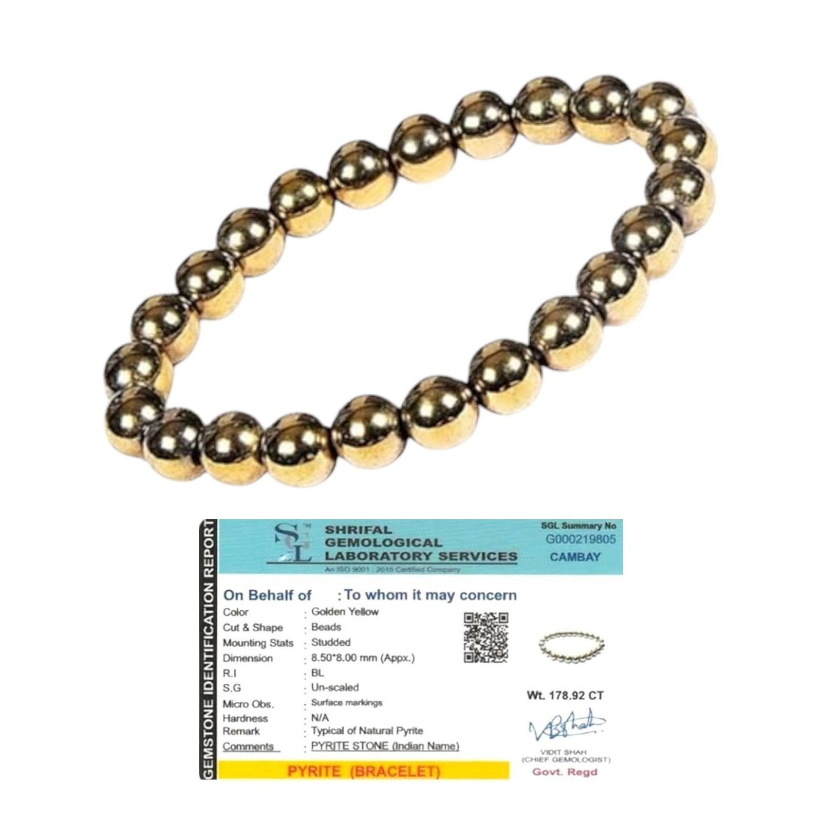 Divine Spirituals Golden Pyrite Premium Bracelet AAA Grade Certified 8mm Round Beaded Unisex Real Crystal Bracelet for Wealth, Protection & Confidence Chakra Healing Bracelets Abundance Stones