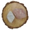 Divine Spirituals Amazonite + Rose Quartz AAA Grade Raw Natural Crystal Combo with Wooden Natural Bark Coaster for Healing, Meditation and Manifestation Natural Healing Crystals Abundance Stones 4