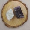 Divine Spirituals Amazonite + Amethyst AAA Grade Raw Natural Crystal Combo with Wooden Natural Bark Coaster for Healing, Meditation and Manifestation Natural Healing Crystals Abundance Stones 4