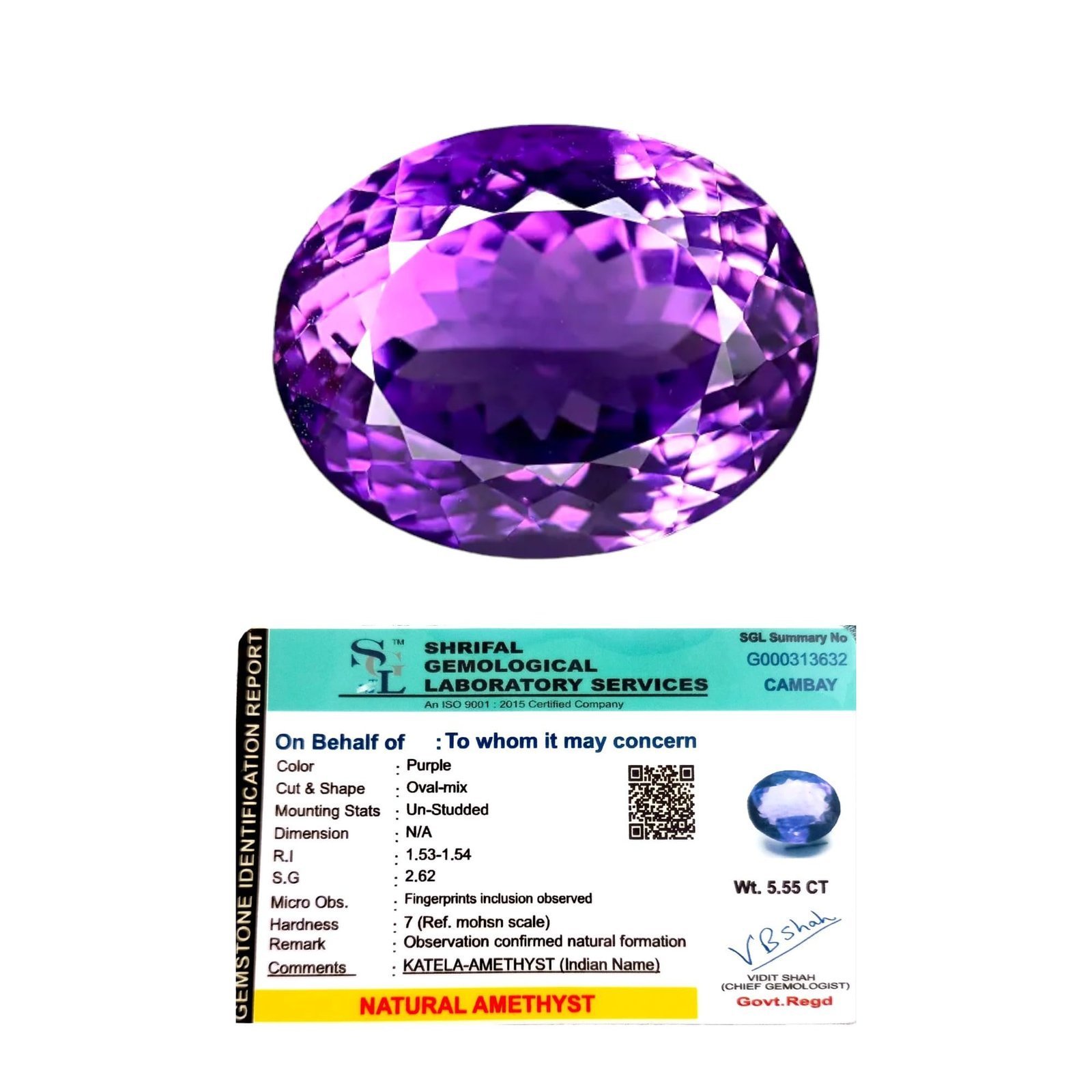 Divine Spirituals Natural Amethyst Gemstone Original Certified Unisex Premium oval-cut Katela/Jamunia Gem For Crown Chakra, Third Eye, Planet Saturn & Ring Jewellery approx 5 carat Amethyst Gemstones Abundance Stones