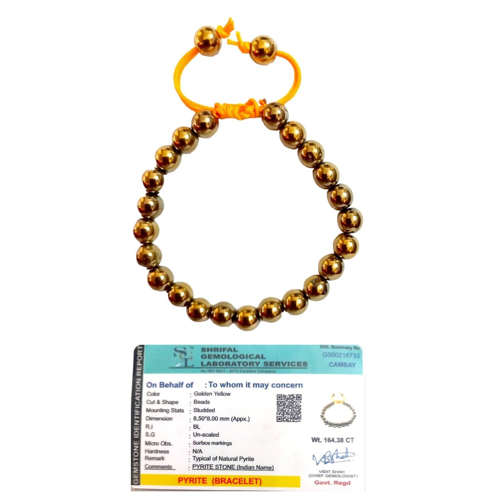 Divine Spirituals Lab Certified Golden Pyrite Bracelet AAA Grade 8mm Unisex Adjustable Thread Bracelet Money Magnet For Prosperity, Abundance & Manifestation Chakra Healing Bracelets Abundance Stones