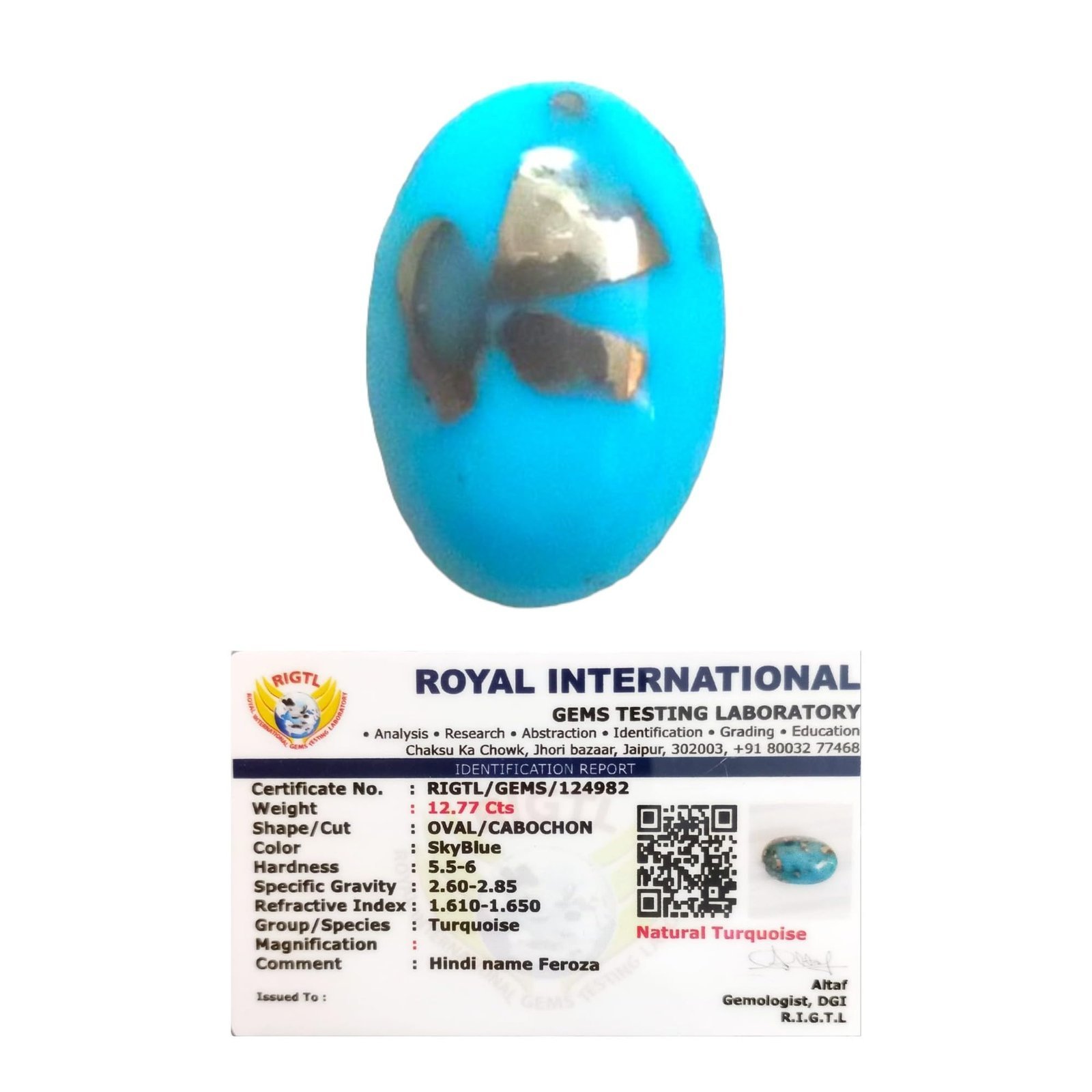 Divine Spirituals AAA Grade Natural Turquoise Gemstone Lab-certified Premium Firoza/Firoza Cabochon For Protection, Healing & Jewelry approx. 12-14 carat Irani Firoza Abundance Stones