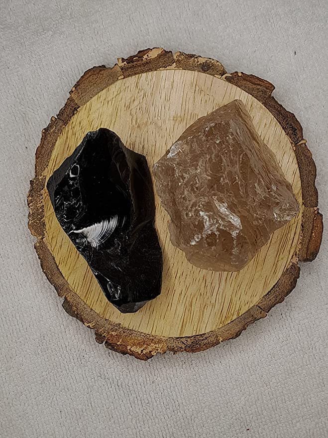 Divine Spirituals Black Obsidian and Smoky Quartz AAA Grade Raw Natural Crystal Combo with Wooden Natural Bark Coaster for Healing, Meditation and Manifestation Natural Healing Crystals Abundance Stones 3 Divine Spirituals Black Obsidian and Smoky Quartz AAA Grade Raw Natural Crystal Combo with Wooden Natural Bark Coaster for Healing, Meditation and Manifestation Natural Healing Crystals Abundance Stones 3