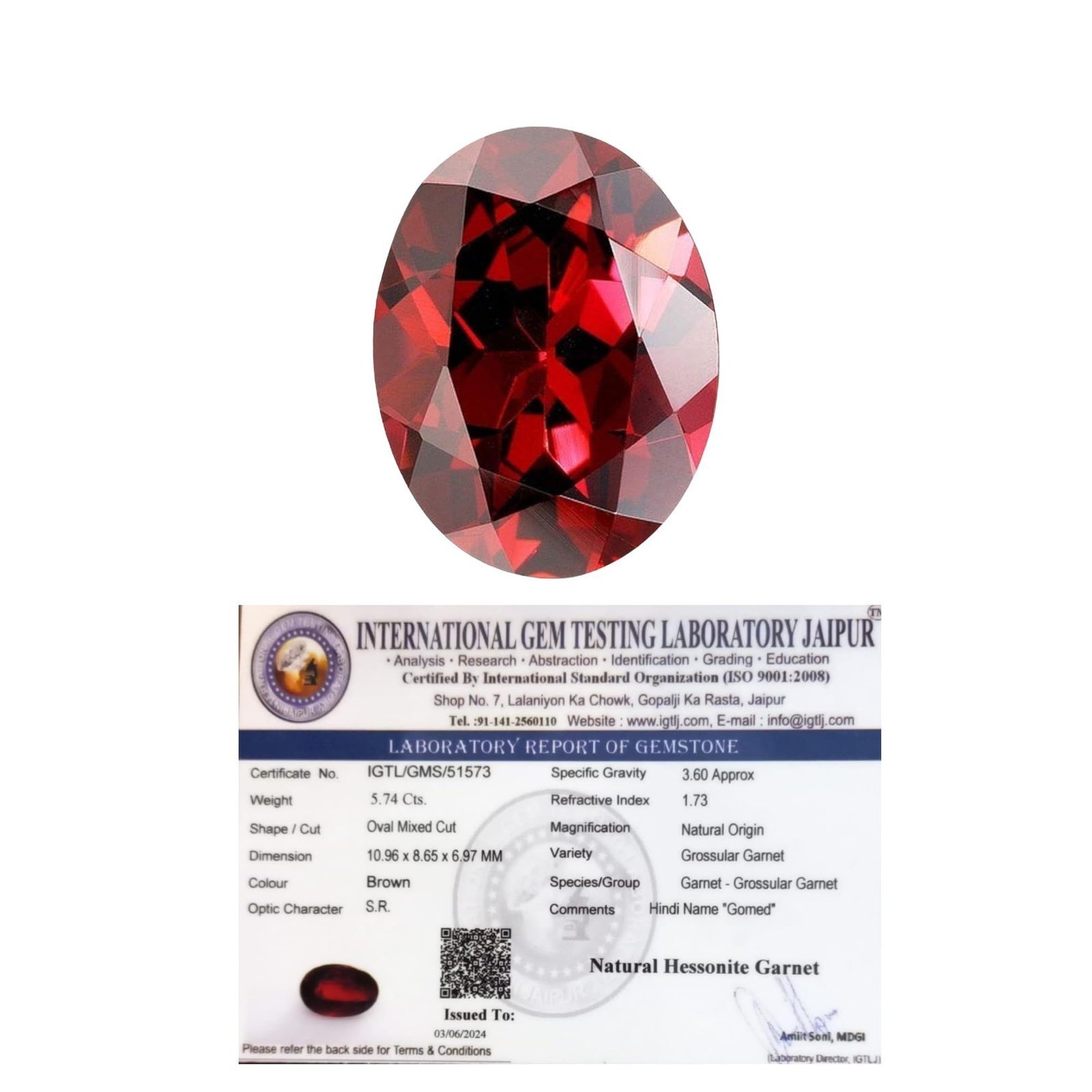 Divine Spirituals Natural African Hessonite Garnet Gemstone (Gomed) Original Lab-Certified AAA Grade Premium Oval-shaped Cabochon For Healing & Ring Jewelry For Men & Women 5 carat approx. Gomed Gemstones Abundance Stones