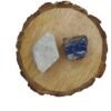 Divine Spirituals Amazonite + Labradorite AAA Grade Raw Natural Crystal Combo with Wooden Natural Bark Coaster for Healing, Meditation and Manifestation Natural Healing Crystals Abundance Stones 2