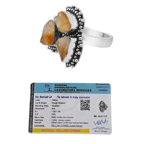 Divine Spirituals Certified Original Raw Citrine Triple Money Stone Adjustable Ring for Financial Abundance Wealth Good Luck and Prosperity Natural Healing Crystals Abundance Stones