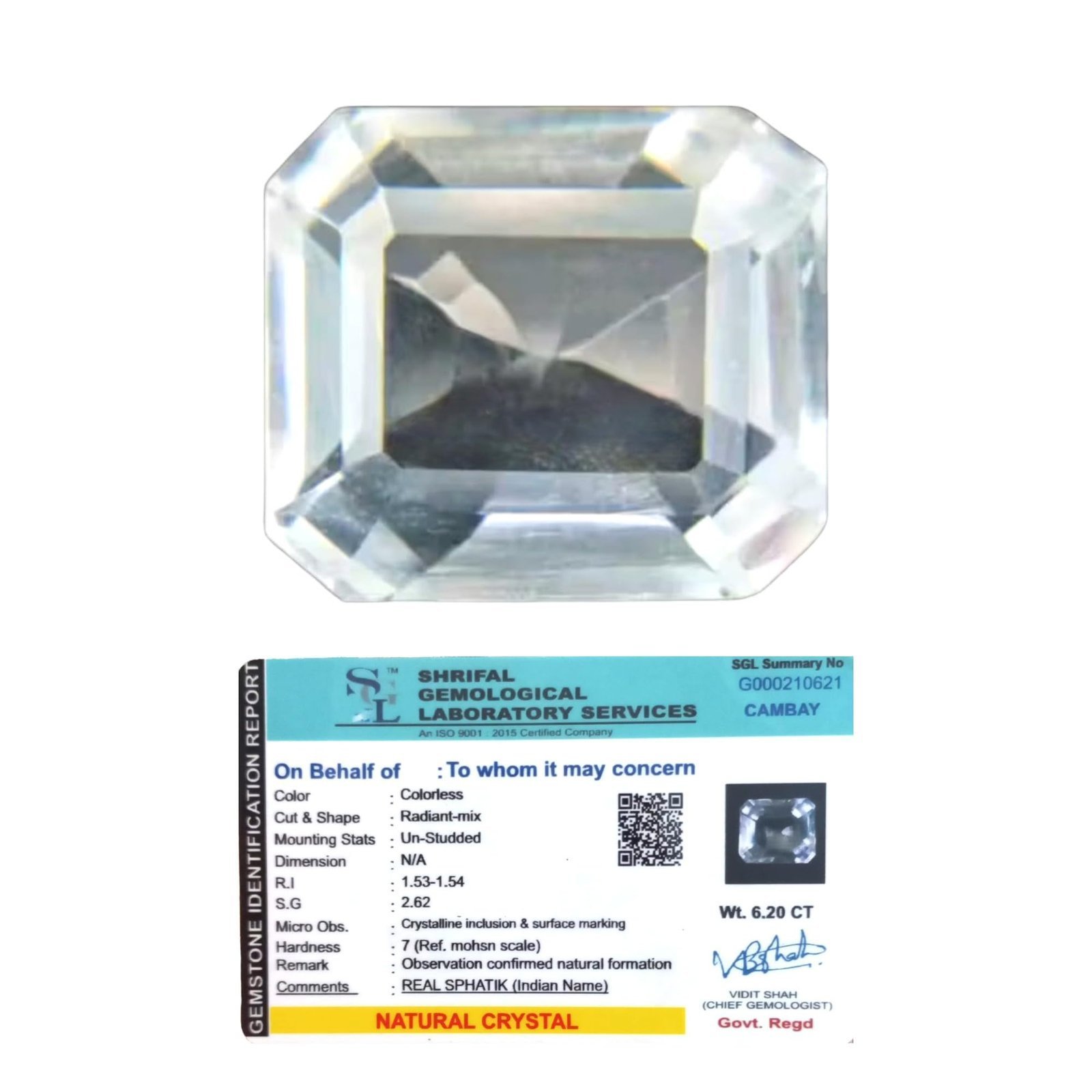 Divine Spirituals Natural Clear Quartz Gemstone Real Sphatik Original Certified AAA Grade Premium Faceted Gem For Manifestation, Healing, Spiritual Meditation & Jewellery approx. 6-7 carat Clear Quartz Gemstone Abundance Stones