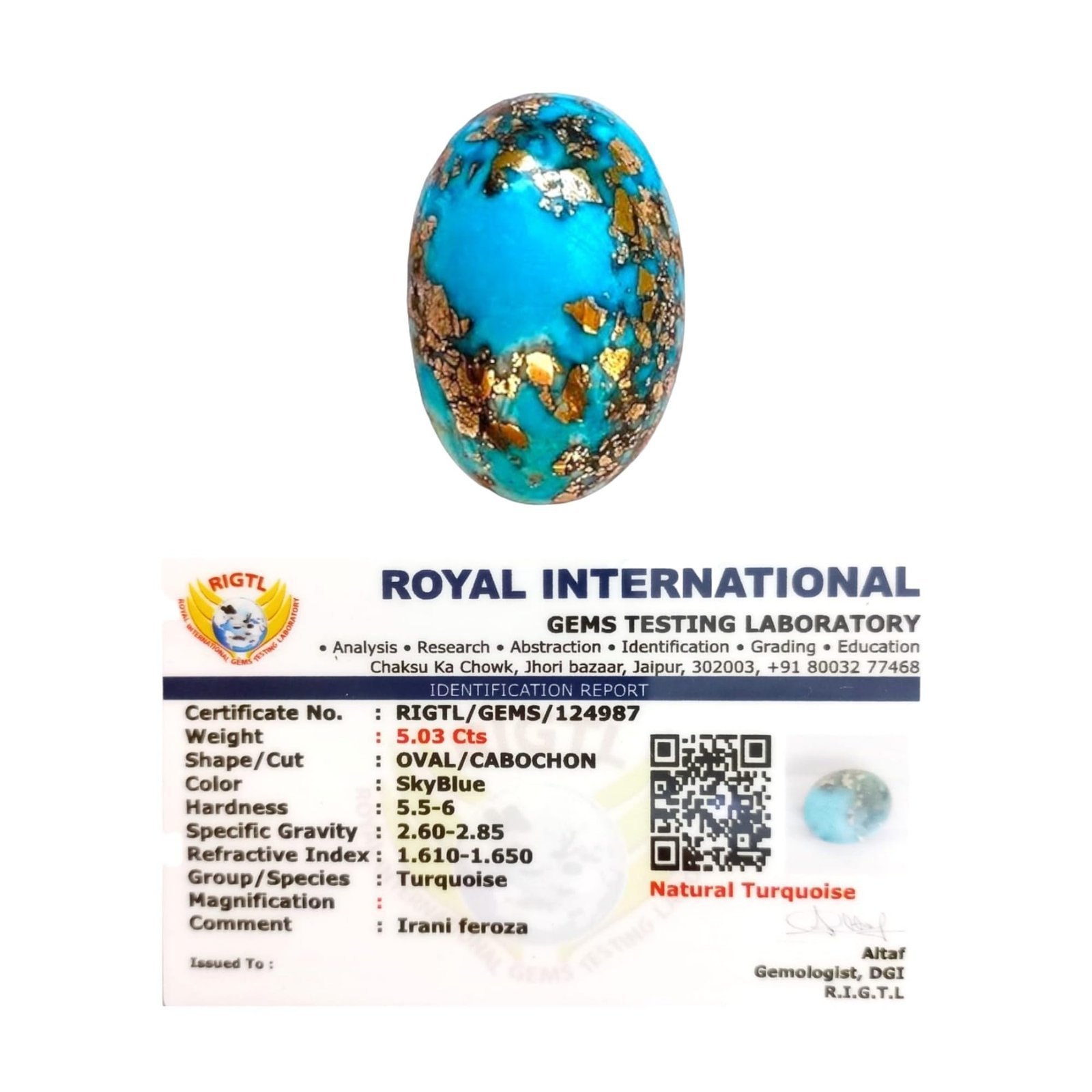 Divine Spirituals AAA Grade Natural Turquoise Gemstone Lab-certified Premium Firoza/Firoza Cabochon For Protection, Healing & Jewelry For Men & Women approx. 4-6 carat Irani Firoza Abundance Stones