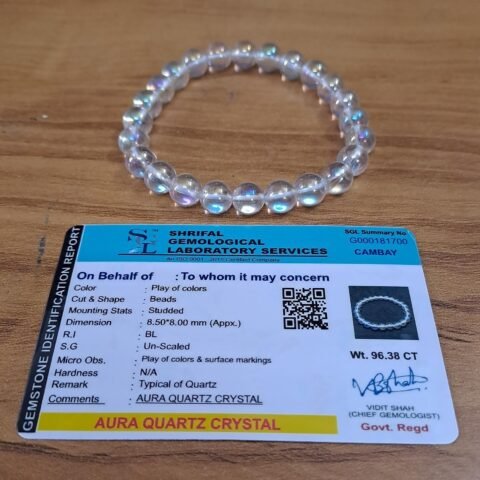 Divine Spirituals Natural Pure Certified Aura Quartz 8mm Unisex Bracelets Super AAA Quality for Healing Meditation Success and Abundance and Divine Intution (Angel Aura Quartz Bracelet) Chakra Healing Bracelets Abundance Stones 2