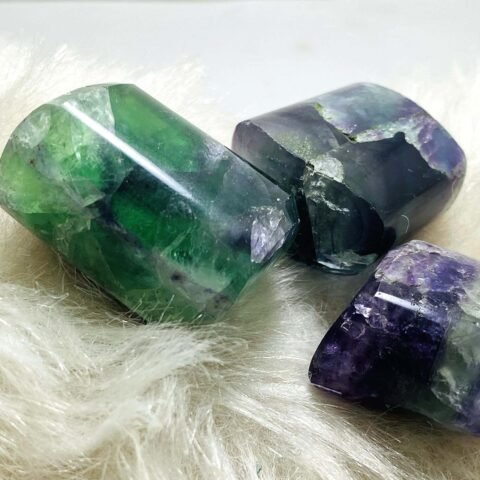 Divine Spirituals Multi Fluorite Natural Healing Crystal Tumble Stone (Value Pack of 2 AAA Grade Natural Tumbles) Chakra Tumbled Stones Abundance Stones 2