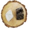 Divine Spirituals Amazonite + Labradorite AAA Grade Raw Natural Crystal Combo with Wooden Natural Bark Coaster for Healing, Meditation and Manifestation Natural Healing Crystals Abundance Stones 4