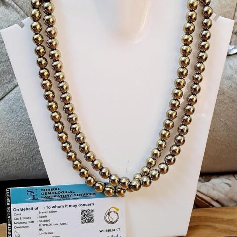 Divine Spirituals Golden Pyrite Jaap Mala 108-8 mm Beads for Prosperitiy Wealth Willpower and Financial Abundance with 1 Palo Santo Smude and 1 California White Sage Smudge Stick Crystal Mala Abundance Stones 2