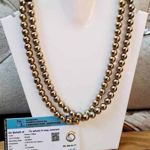 Divine Spirituals Golden Pyrite Jaap Mala 108 – 8 mm Beads for Prosperitiy Wealth Willpower and Financial Abundance with 1 Palo Santo Smude and 1 California White Sage Smudge Stick Palo Santo Abundance Stones 2