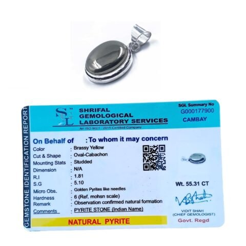 Divine Spirituals Natural Certified Pyrite Stone Cabochon Crystal Unisex pendant with Chain for Wealth, Prosperity and Good Luck Crystal Jewelry Abundance Stones