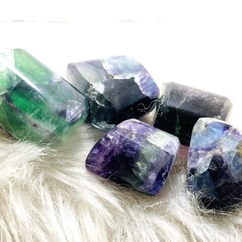 Divine Spirituals Multi Fluorite Natural Healing Crystal Tumble Stone (Value Pack of 2 AAA Grade Natural Tumbles) Chakra Tumbled Stones Abundance Stones