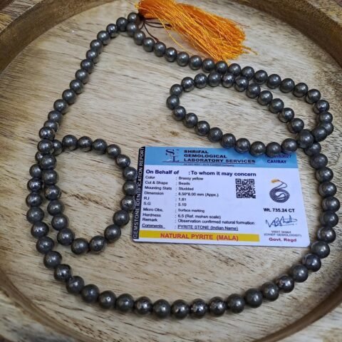 Divine Spirituals Certified 108 Plus 1 Beads Mala Collection for Men and Women Natural Pure 8 mm Beads – for Yoga Reiki Meditation Feng Shui Natural Pyrite Mala Crystal Mala Abundance Stones 2
