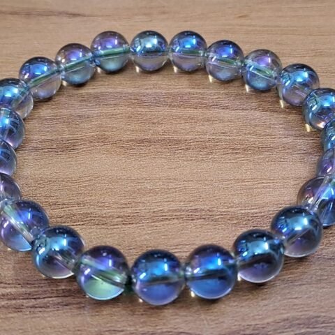 Divine Spirituals Natural Pure Certified Aura Quartz 8mm Unisex Bracelets for Healing Meditation Success and Abundance and Divine Intution (Aqua Marine Aura Quartz Bracelet) Chakra Healing Bracelets Abundance Stones 2
