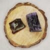Divine Spirituals Amethyst and Black Obsidian AAA Grade Raw Natural Crystal Combo with Wooden Natural Bark Coaster for Healing, Meditation and Manifestation Natural Healing Crystals Abundance Stones 2