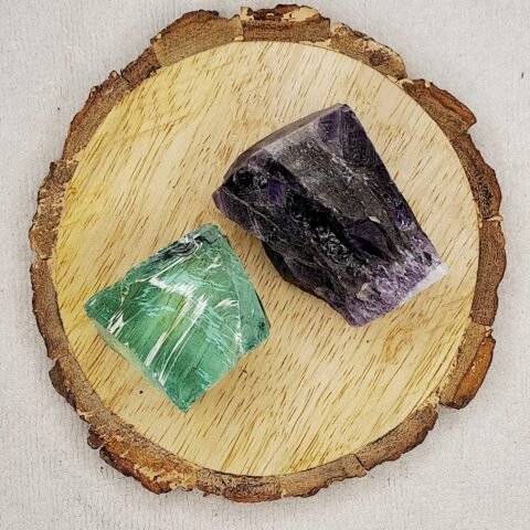 Divine Spirituals Aqua Marine Obsidian and Amethyst AAA Grade Raw Natural Crystal Combo with Wooden Natural Bark Coaster for Healing, Meditation and Manifestation Natural Healing Crystals Abundance Stones